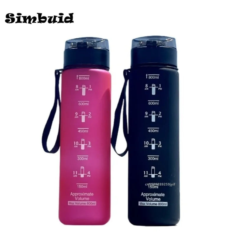 800ml Large Capacity Sports Water Bottle Leak Proof Plastic Drinking Cup With Time Scale Suitable For Travel Fitness Sports